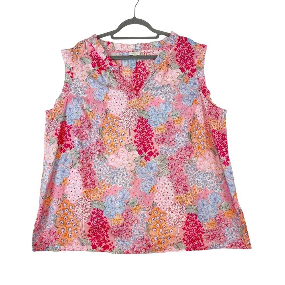 Talbots Sleeveless Top Women's Sz 2X Multicolor Floral Ruffle Preppy Retro